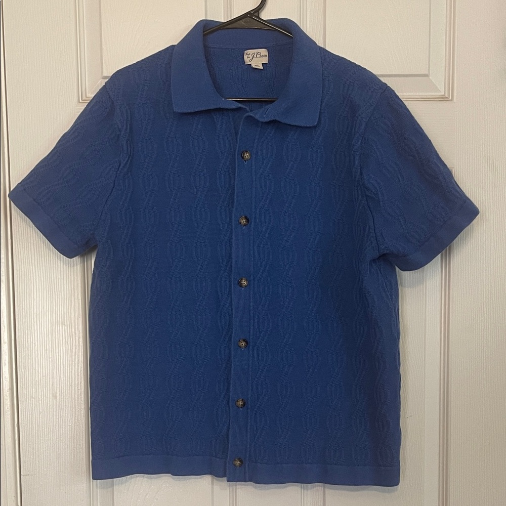 J. Crew Royal Blue Short Sleeve Knit Button-Down Shirt